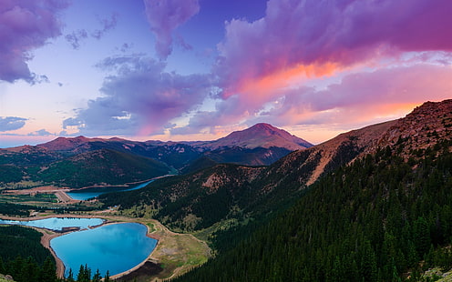 Colorado, USA, montagne, Pikes Peak, lac, forêt, coucher de soleil, Colorado, USA, montagne, Pikes, Peak, lac, forêt, coucher de soleil, Fond d'écran HD HD wallpaper