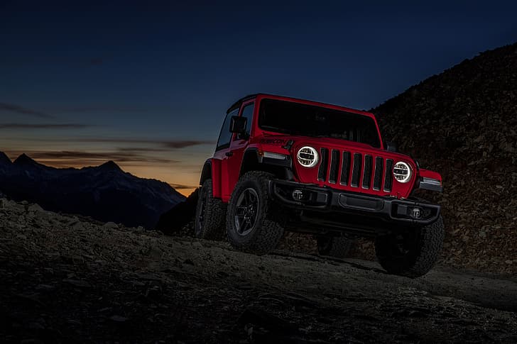 mountains, night, red, 2018, Jeep, pass, Wrangler Rubicon, HD wallpaper