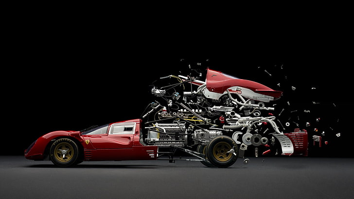 Abstrakt, Auto, Composite, Explosionszeichnung, Ferrari, Mechanik, Teile, Sportwagen, HD-Hintergrundbild