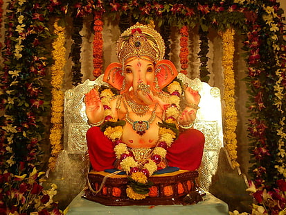 Lalbaugcha Raja Ganpati, Lord Ganesha statyett, festivaler / helgdagar, Ganesh Chaturthi, festival, semester, HD tapet HD wallpaper
