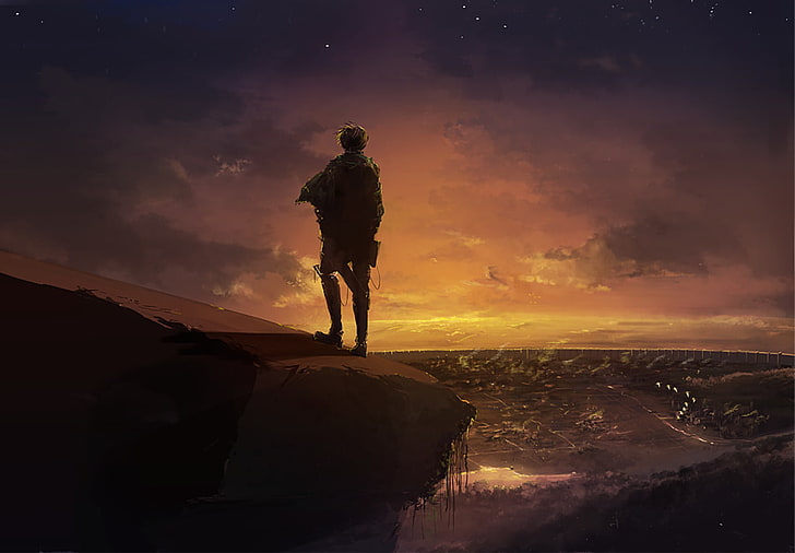 Pria yang berdiri di atas tebing wallpaper digital, Anime, Attack On Titan, Levi Ackerman, Wallpaper HD