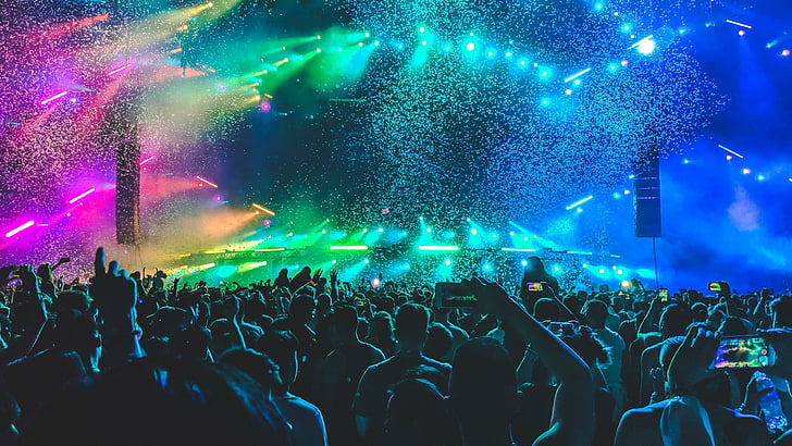 vie, concert, musique, fête, lumières, gens, couleurs, néons, néon, Fond d'écran HD