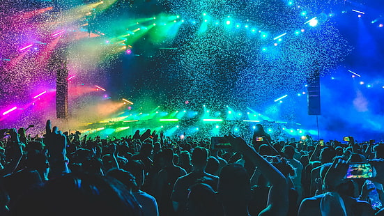 жизнь, концерт, музыка, вечеринка, огни, люди, цвета, неоновые огни, неон, HD обои HD wallpaper
