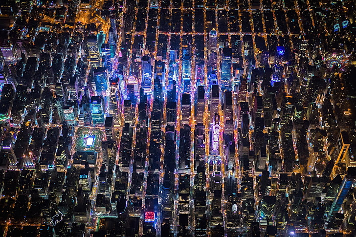 video oyunu duvar kağıdı, New York, Times Meydanı, ABD, gece, şehir, havadan görünümü, HD masaüstü duvar kağıdı