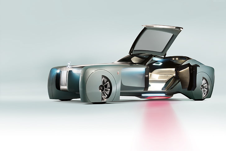сребро, бъдещи автомобили, Rolls-Royce Vision Next 100, футуризъм, HD тапет
