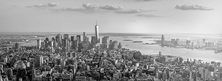 black and white scale building scenery, manhattan, manhattan, Manhattan, BandW, scale, scenery, New York  New York, New York City, skyline, panorama, BlackandWhite, Empire State Building, cityscape, urban Skyline, skyscraper, downtown District, architecture, famous Place, city, urban Scene, manhattan - New York City, uSA, black And White, aerial View, built Structure, building Exterior, tower, HD wallpaper
