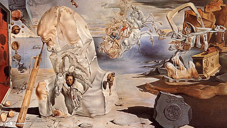 رجل يرتدي لوحة بدلة بيضاء ، سلفادور دالي ، لوحة ، فن خيالي ، فن رمزي ، كلاسيكي، خلفية HD