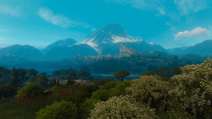 The Witcher 3: Wild Hunt, ekran görüntüsü, PC oyunları, tussent, dağlar, manzara, The Witcher 3: Wild Hunt - Kan ve Şarap, HD masaüstü duvar kağıdı