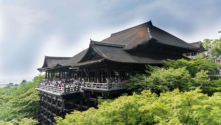 antigua, arquitectura, asia, famoso, japón, japonés, kiyomizu dera, kyoto, hito, cielo, verano, templo, turismo, viajes, Fondo de pantalla HD