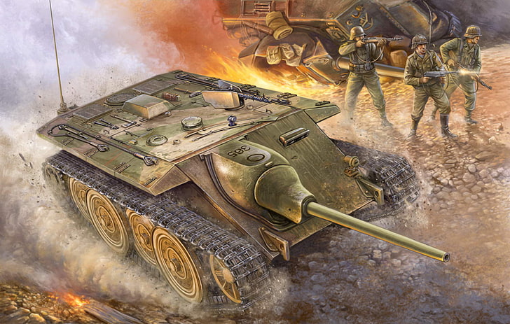 illustration de chasseur de chars vert, guerre, art, peinture, ww2, chasseur de char allemand E10, Fond d'écran HD