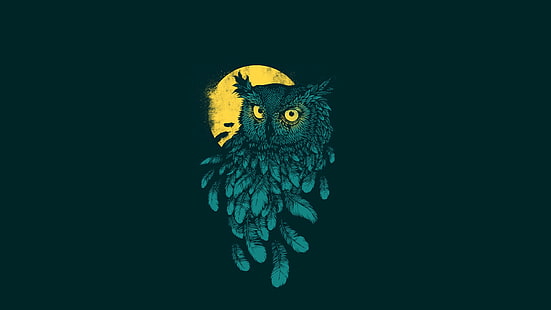  Artistic, Drawing, Full Moon, Owl, HD wallpaper HD wallpaper