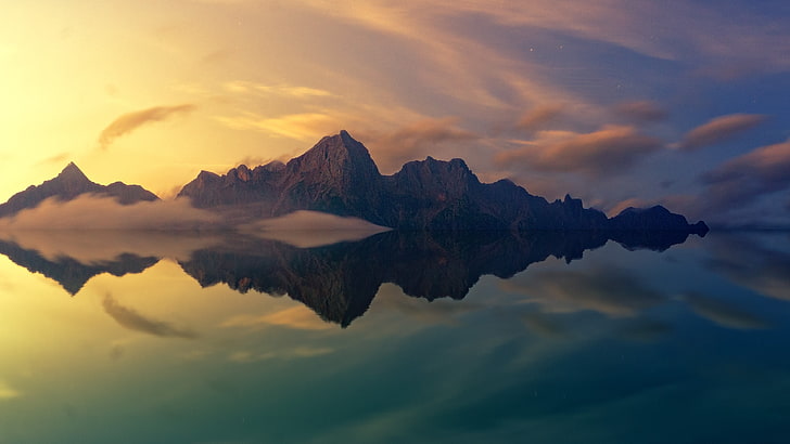 Reflections, Calm, 4K, Mountains, Sunset, Quite, HD wallpaper