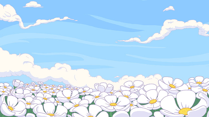 иллюстрация с белыми лепестками цветов, время приключений, мультфильм, HD обои