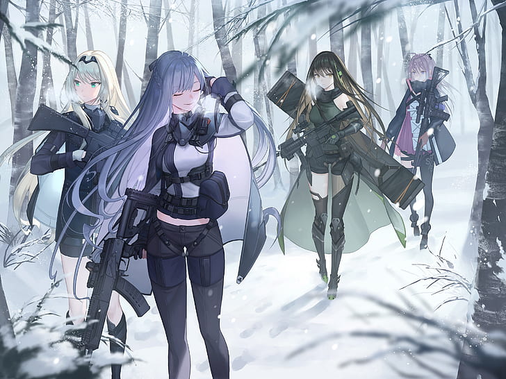meninas anime, anime, meninas Frontline, meninas com armas, AR15 (meninas Frontline), m4a1 (meninas frontline), HD papel de parede