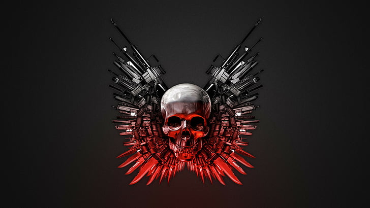 Weapon, weapons, skulls, skull, EXPENDABLES, dark, HD wallpaper |  Wallpaperbetter