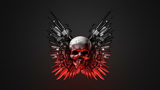 ciemne, jednorazowe, czaszka, czaszki, broń, broń, Tapety HD HD wallpaper