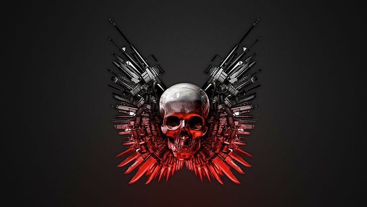 weapon, weapons, skulls, skull, EXPENDABLES, dark, HD wallpaper