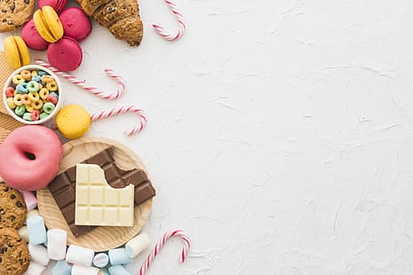 choklad, kakor, godis, munkar, söt, makaron, makron, marshmallow, marshmallows, HD tapet HD wallpaper
