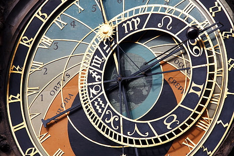 mechanical clock, ancient, architecture, astronomy, Czech Republic, dials, Europe, medieval, old, clocks, Prague, time, HD wallpaper HD wallpaper