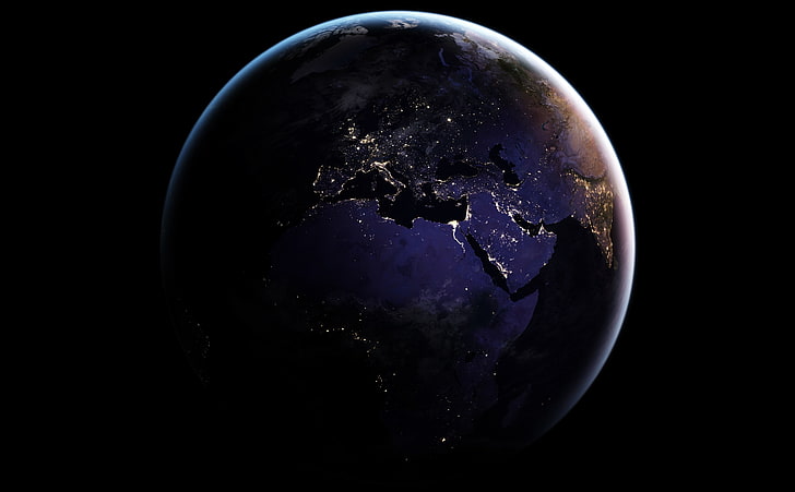Европа, Африка, Земята през нощта от Космоса, планетата Земя цифров стенен космос, Космос, Земя, Красива, Нощ, Африка, Европа, Citylights, HD тапет