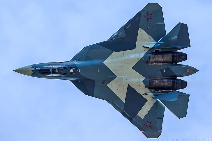 jet da combattimento bianco e blu, aereo, aereo militare, Sukhoi PAK FA, PAK FA, Sukhoi T-50, esercito russo, esercito, Sfondo HD