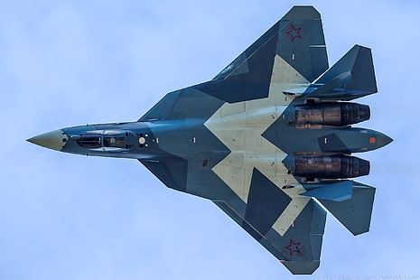 طائرة مقاتلة بيضاء وزرقاء ، طائرة ، طائرة عسكرية ، Sukhoi PAK FA ، PAK FA ، Sukhoi T-50 ، الجيش الروسي ، الجيش، خلفية HD HD wallpaper