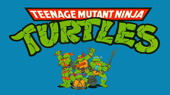 Teenage Mutant Ninja Turtles illustration, blue background, cartoon, Teenage Mutant Ninja Turtles, HD wallpaper HD wallpaper