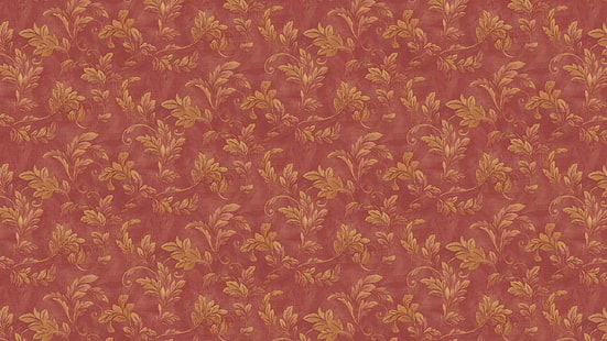 motivo floreale rosa e giallo, foglie, rami, rosso, sfondo, carta da parati, trama, ornamento, vintage, motivi floreali, Sfondo HD HD wallpaper