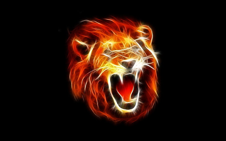 cartaz de cabeça de leão vermelho, rugido, leão, resumo, Fractalius, HD papel de parede