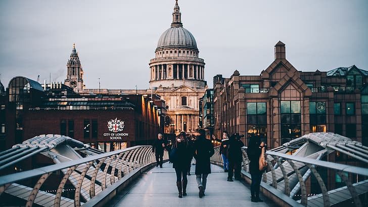 Лондон, Англия, мост, пешеходный мост, Энтони Делануа, высокая контрастность, HD обои
