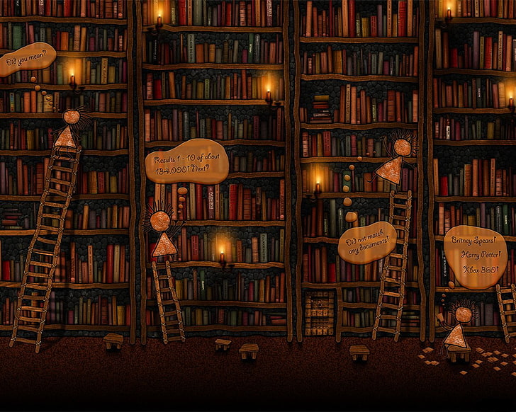 book lot illustration, books, library, Vladstudio, artwork, HD wallpaper