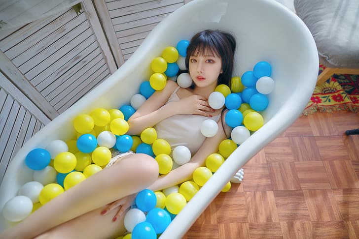 Asian, in bathtub, HD wallpaper