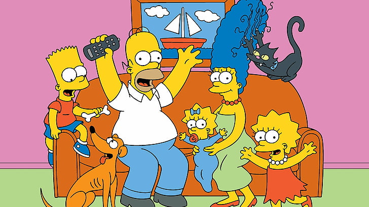 Simpsonowie, Bart Simpson, Homer Simpson, Lisa Simpson, Maggie Simpson, Marge Simpson, Mały pomocnik Świętego Mikołaja (Simpsonowie), Tapety HD