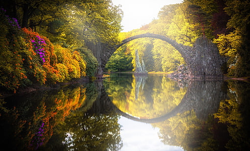 Gewässer und grünblättrige Bäume, Gablenz, Deutschland, Wasser, Landschaft, Herbst, Bäume, HD-Hintergrundbild HD wallpaper