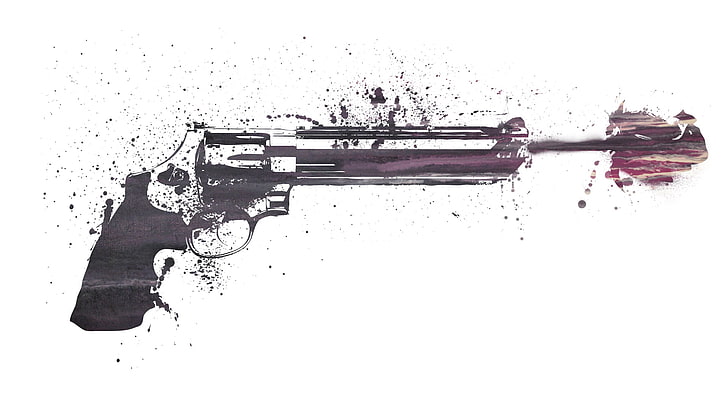 черно-серая иллюстрация пистолета револьвера, оружие, образцы, краска, рисунок, цвета, выстрел, оружие револьвера, 1920x1080, картина, HD обои