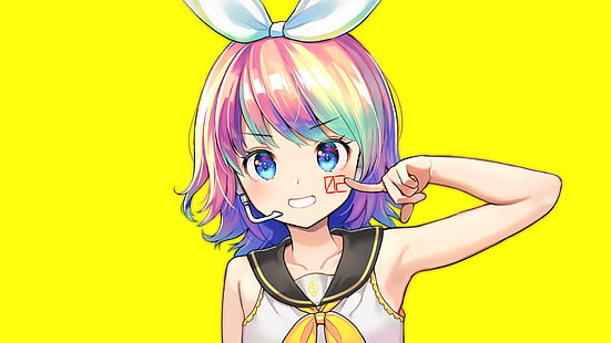 anime, manga, anime girls, simple background, yellow, Kagamine Rin, HD wallpaper HD wallpaper