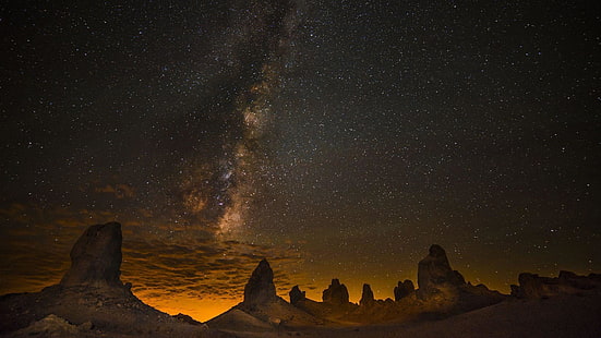 deserto, estrelas, via láctea, rocha, céu noturno, céu, estrelado, HD papel de parede HD wallpaper