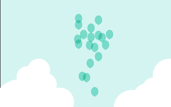 зеленый шар иллюстрация, воздушные шары, облака, полет, небо, HD обои