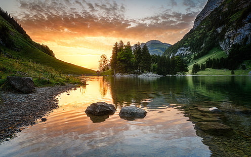 Appenzell Innerrhodenスイスのアルプシュタイン山脈にあるSeealpsee Lakeデスクトップまたは携帯電話用Android壁紙3840×2400、 HDデスクトップの壁紙 HD wallpaper