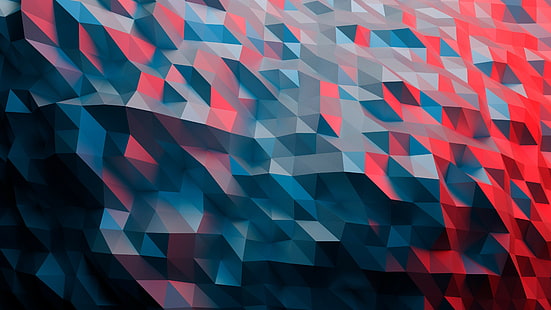 lukisan abstrak merah, hitam, dan biru, poli rendah, abstrak, Wallpaper HD HD wallpaper