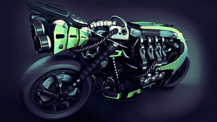 черен и зелен мотоциклет, мотоциклет, HD тапет