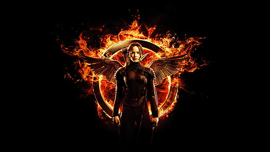 Jogos Vorazes, Jogos Vorazes: Mockingjay - Parte 1, Fogo, Jennifer Lawrence, Katniss Everdeen, Asas, HD papel de parede HD wallpaper