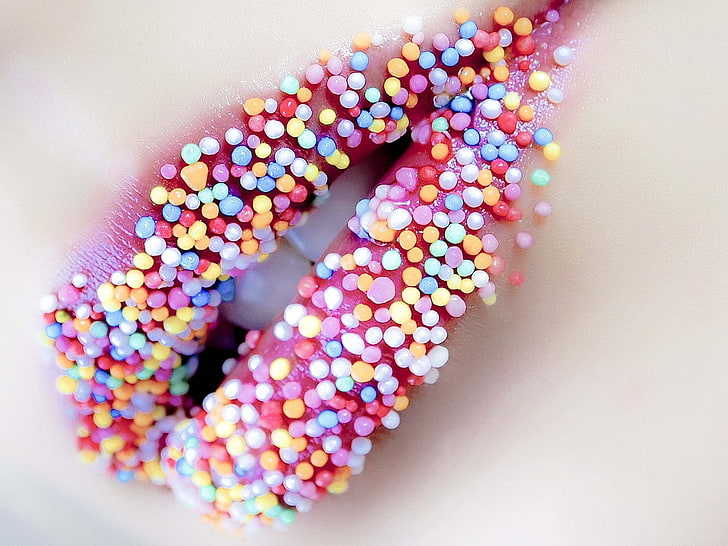 merah muda dan lipstik warna-warni, bibir, permen, kreativitas, Wallpaper HD