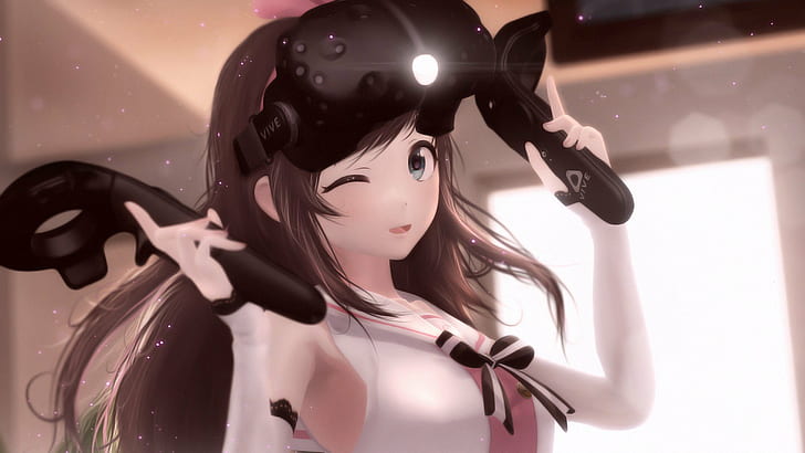3d, Anime Girls, Kizuna Ai, zestaw słuchawkowy VR, Tapety HD