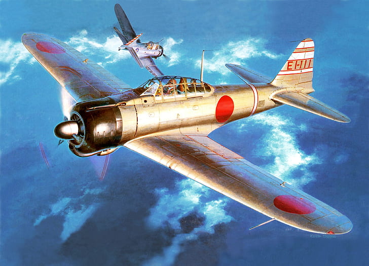 Япония, Втората световна война, Нула, Мицубиши, самолет, военен, военен самолет, самолет, японски, произведения на изкуството, HD тапет