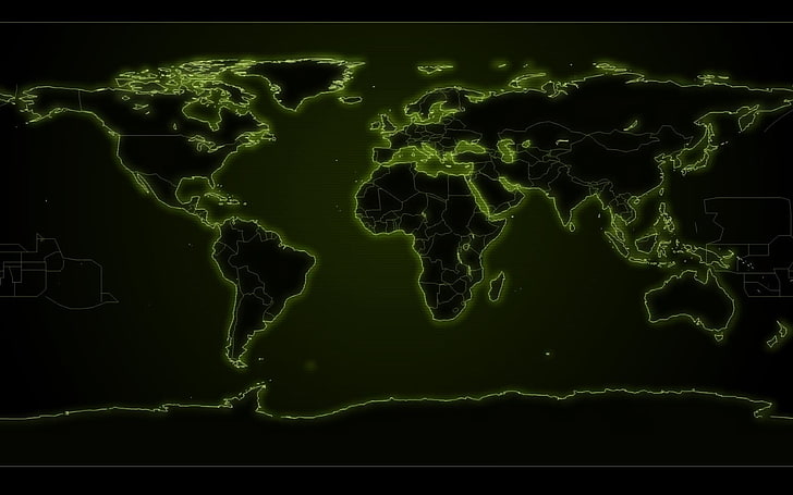Ilustración del mapa del mundo negro y verde, Misceláneo, Mapa del mundo, Fondo de pantalla HD