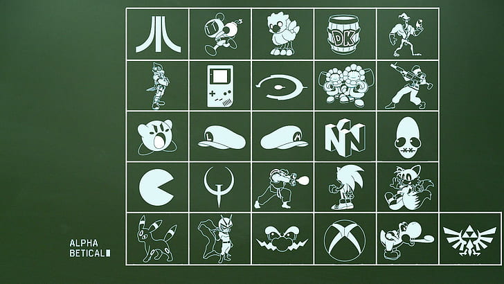 Games alphabetical chart, alphabetical logo guessing game, games, 1920x1080, pokemon, super mario, chart, alphabet, HD wallpaper