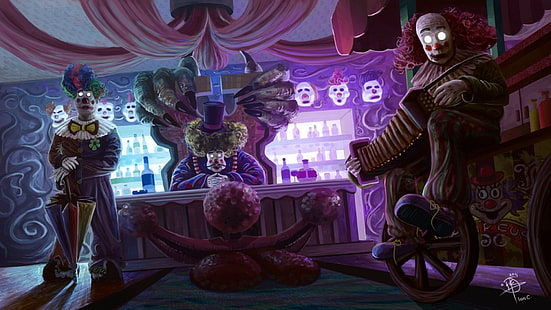 Circus, clown, creepy, horror, illustration, HD wallpaper HD wallpaper