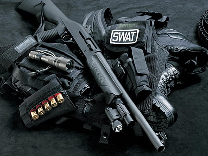 黒と灰色の散弾銃、銃、武器、ベネリM4スーパー90、ベネリM1014、散弾銃、弾薬、 HDデスクトップの壁紙 HD wallpaper