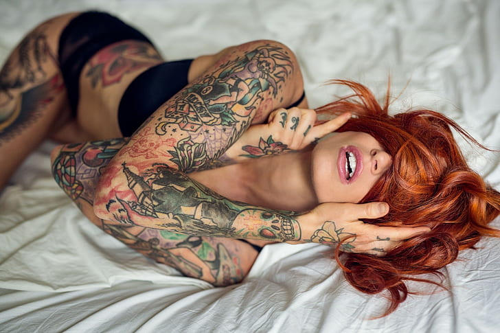 Redhead, tattoo, girl, tattoo, red, Redhead, HD wallpaper
